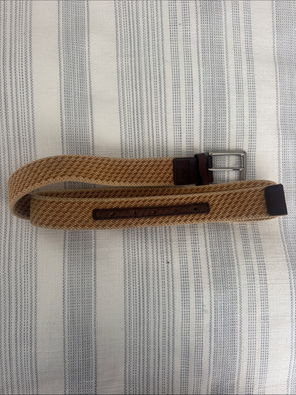 Tommy Bahama Men's Woven Tan Belt with Brown Leather Accents